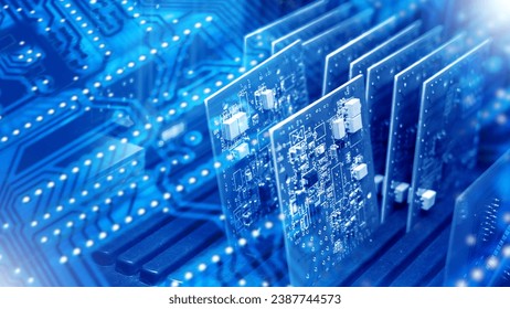 Computer boards. Background with semiconductors. Printed circuit boards close-up. PCB technology. Semiconductors for computers. Microchip production concept. Semiconductor technology - Powered by Shutterstock