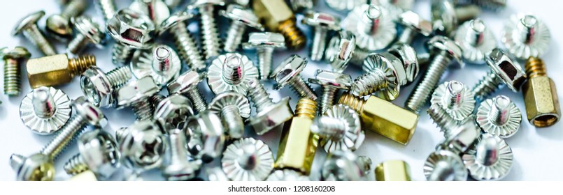Computer bolts and nuts assorted close up