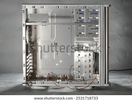 Computer Case Metal Open Side Gray Neutral Background