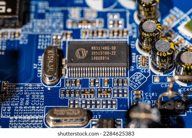 Computer chip close-up.Components of the system unit.