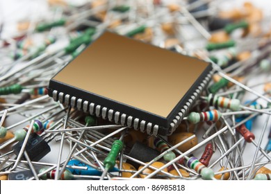 computer chip on the background of electronic components