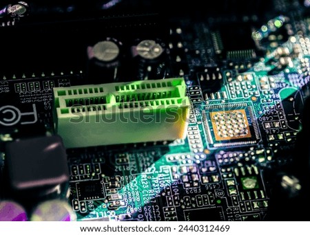 Computer circuit board background. CPU core texture technology, microelectronics hardware, electronic device motherboard.