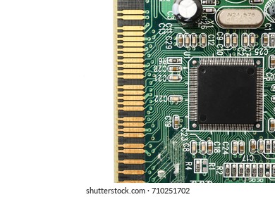 Computer circuit board, electronic technology on white background. free space for text