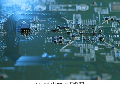 Computer circuit board, macro view. Electronic engineering