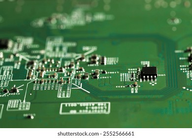 Computer circuit board, macro view. Electronic engineering