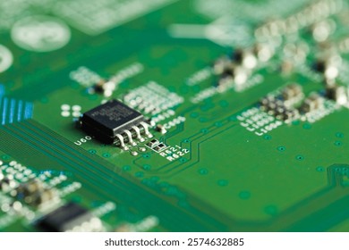 Computer circuit board, macro view. Electronic engineering