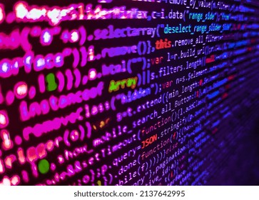 Computer code on laptop (web developing). Programming code abstract screen of software developer. Abstract computer script  code. Information technology website coding standards for web design