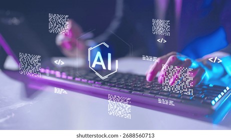 Computer coding prompt cyber security futuristic artificial intelligence in business finance, AI-powered analyze big data, showing charts and performance metrics for strategic planning.