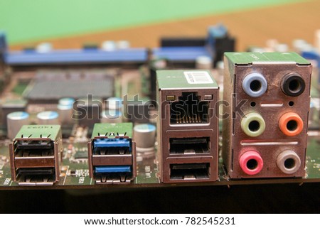 Computer component Backpanel USB Audio and Ethernet Connector on Motherboard