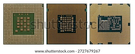 Computer CPU Processor Chip, view from the bottom side, pin connectors.