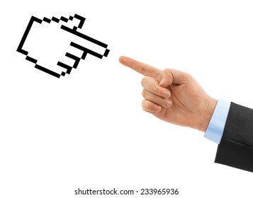 Computer cursor and hand isolated on white background
