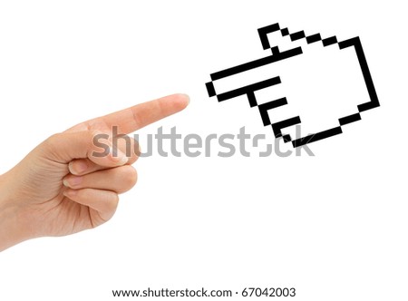 Computer cursor and hand isolated on white background