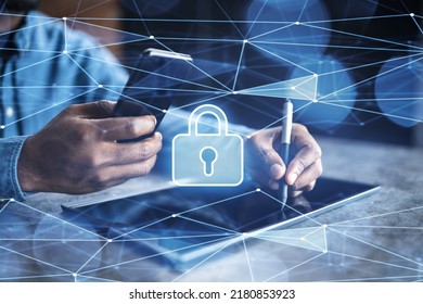 Computer Cyber Security. Digital Information Lock Icon