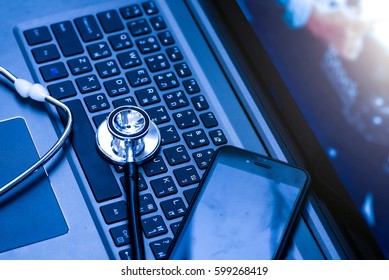 Computer Or Data Analysis Stethoscope Over A Laptop Computer K Computer Or Data Analysis Stethoscope Over A Laptop Computer K