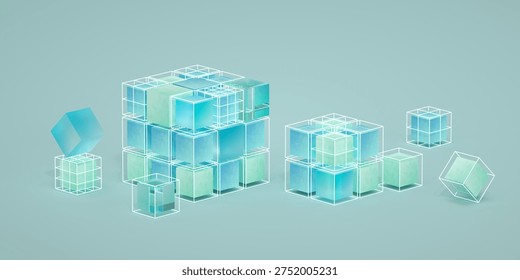 Computer data center, database, data transfer. Online banking. Money, financial, computer protection concept. Blockchain, DeFi, Information security, cyber security. 3D render