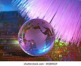 computer data concept with earth globe against fiber optic