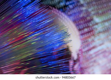 computer data concept with earth globe against fiber optic background
