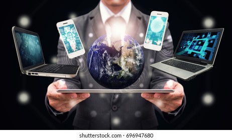 Computer device mix media for network technology : Elements of this image furnished by NASA