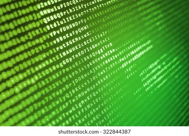 Computer digital background. Hi-tech modern screen of data, digits and chars on monitor display. Internet connection stream flow concept. Shallow depth of field, selective focus effect.