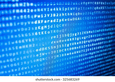 Computer digital background. Hi-tech modern screen of data, digits and chars on monitor display. Internet connection stream flow concept. Shallow depth of field, selective focus effect.