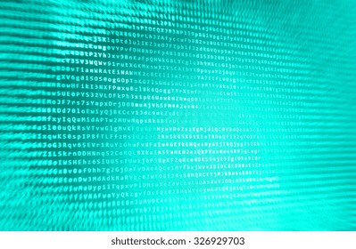 Computer digital background. Hi-tech modern screen of data, digits and chars on monitor display. Internet connection stream flow concept. Shallow depth of field, selective focus effect.