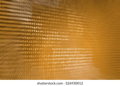 Computer digital background. Hi-tech modern screen of data, digits and chars on monitor display. Internet connection stream flow concept. Shallow depth of field, selective focus effect.