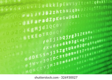 Computer digital background. Hi-tech modern screen of data, digits and chars on monitor display. Internet connection stream flow concept. Shallow depth of field, selective focus effect.