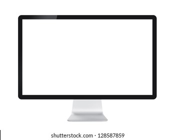 Computer display with blank white screen. Front view. Isolated on white background