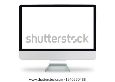 Computer display with blank white screen, 
Computer monitor isolated on white background with clipping path. 