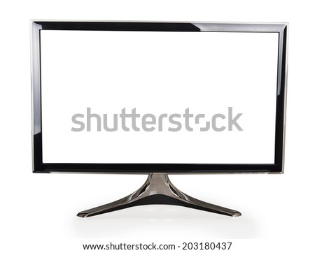 Computer display with blank white screen isolated on white background