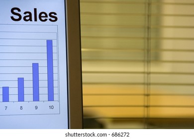 computer display with chart indicating solid sales growth