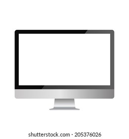Computer display mock up with blank white screen. Stylish desktop computer mockup. Rastr illustration.