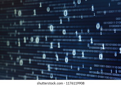 Computer display screen with binary code moving in the background. text moving in matrix code style from top moving downward to the bottom of the screen.