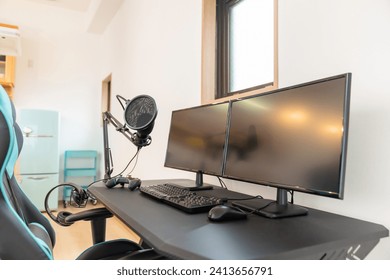Computer , editing work , dual monitor