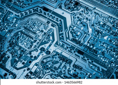 Computer Electronic Microcircuit Motherboard Detail Monochrome Blue Vignette Background