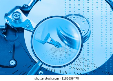 Computer Equipment - Hard Disc Drive with magnifying glass (HDD) Uncovered