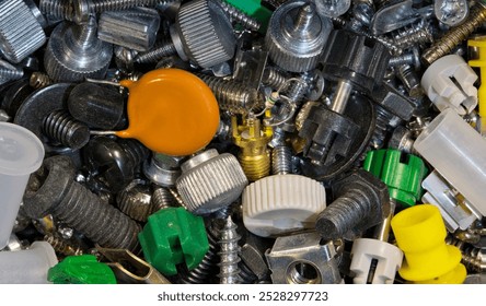 Computer fasteners hardware assorted odds and ends technology background.
