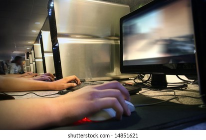 Computer Gaming At Internet Cafe