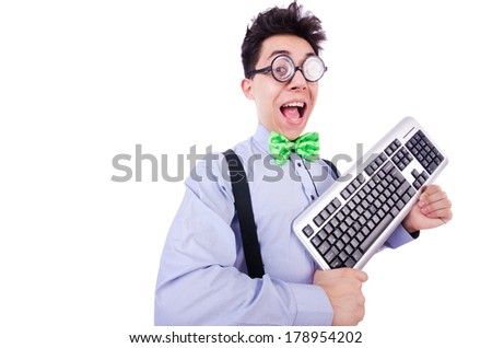Computer geek nerd in funny concept