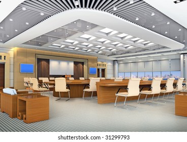 The Computer Generated 3d Image Of The Modern Conference Hall