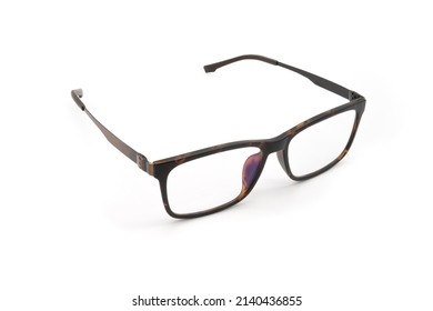 Computer Glasses With Blue Light Protection Coating On White Background