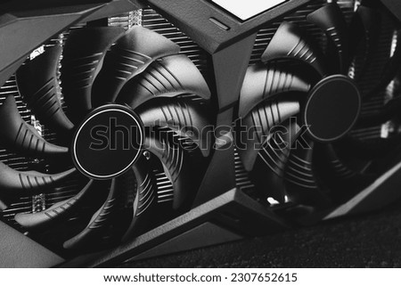 Computer graphic card, professional video card with two fans closeup
