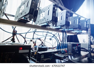 Computer with graphic cards for bitcoin mining.