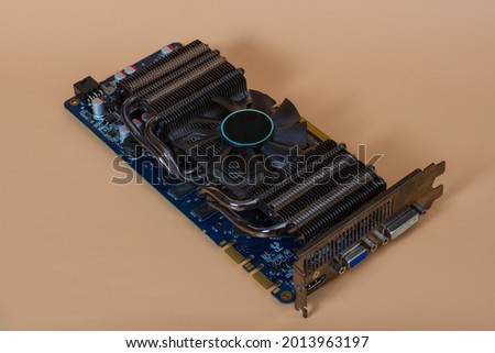 Computer graphic videocard over yellow background