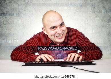 Computer hacker cracked encrypted security password.