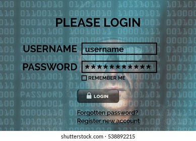 Computer hacker stealing data from a online login concept for network security, identity theft and computer crime.