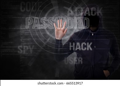 Computer hackerpreparing for hack your information.Cyber crime thief.