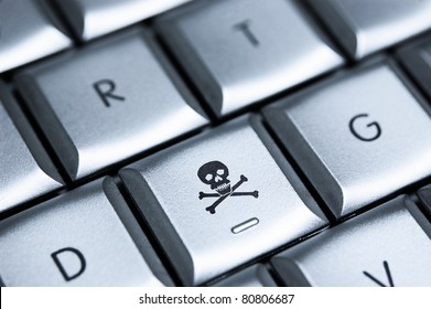 Computer Hacker/Virus Alert. A graphical representation of internet viruses and hacker threats. Cool filter applied post-production. Macro differential focus.