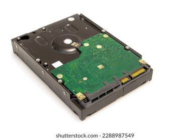 Computer hard drive for information storage isolated on white background.