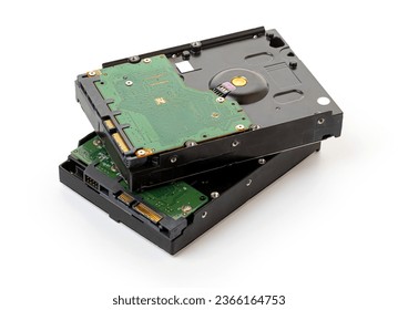 Computer hard drive for information storage isolated on white background.